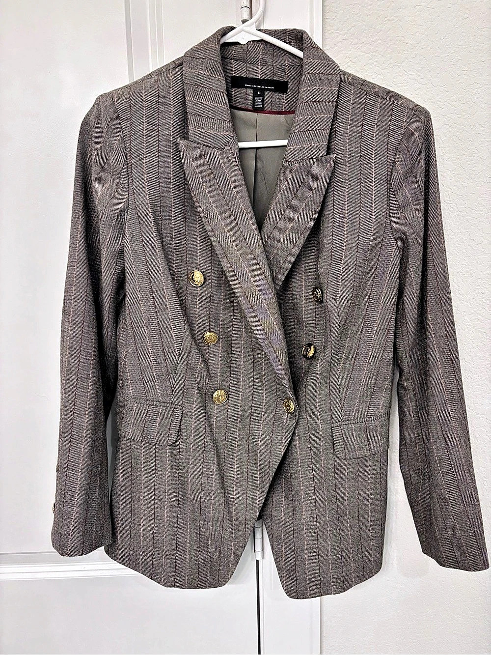 White House Black Market Plaid Double-Breasted Blazer Size 8 Like New